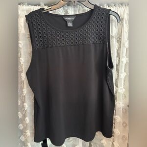 Liz Claiborne Black Sleeveless Tank with Crochet Mesh Yoke